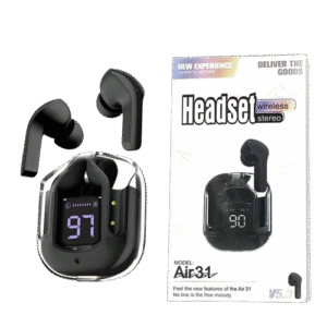 Air 31 Tws Original With Big Packing Transparent Earbuds Bluetooth 5.3v Black